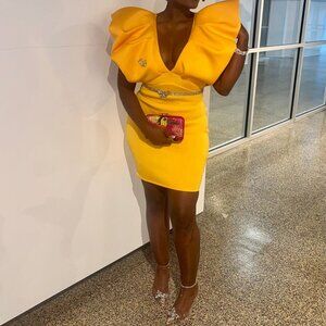 Puff Shoulder Midi Dress